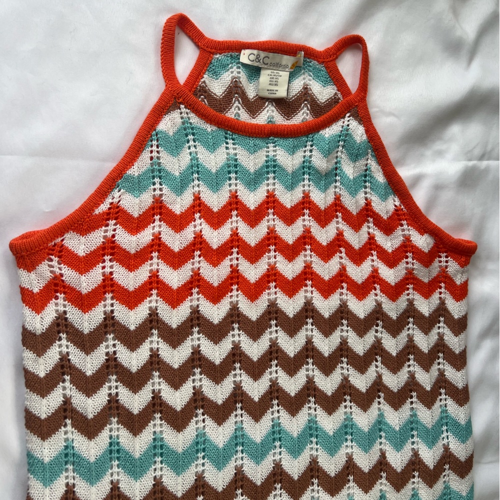 C&C California Crochet Bathing Suit Swim Cover Up White Orange Blue Brown- XS - Picture 4 of 7